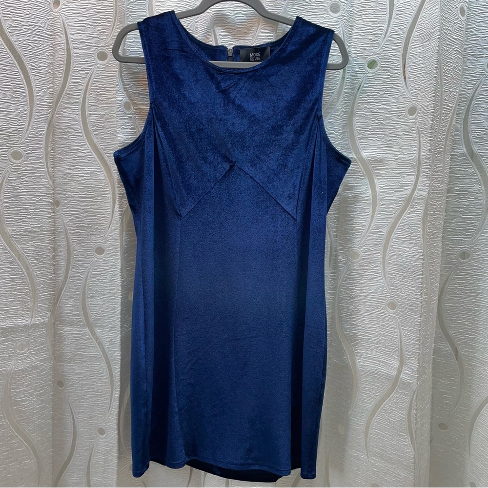 Mode De Vie‎ Velvet Sheath Dress Women Large Navy Blue Excellent Sleeveless